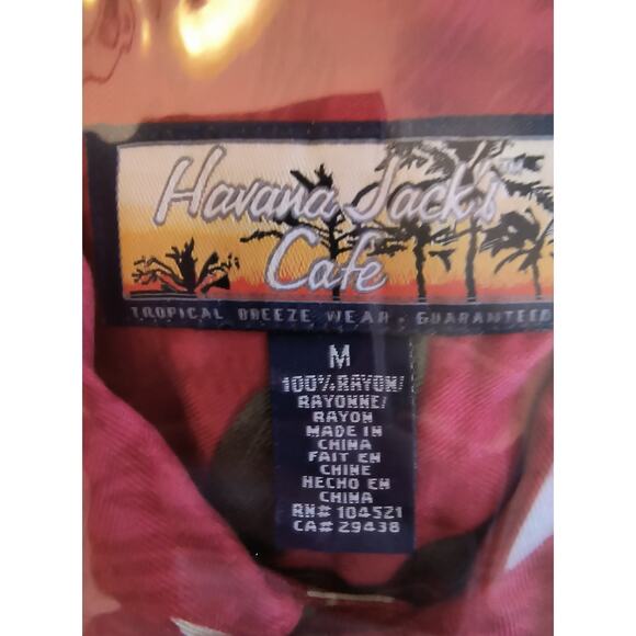 Havana Jack's Cafe Shirt Men's Size M Red Tropical Print Short Sleeve Button up - Picture 11 of 11